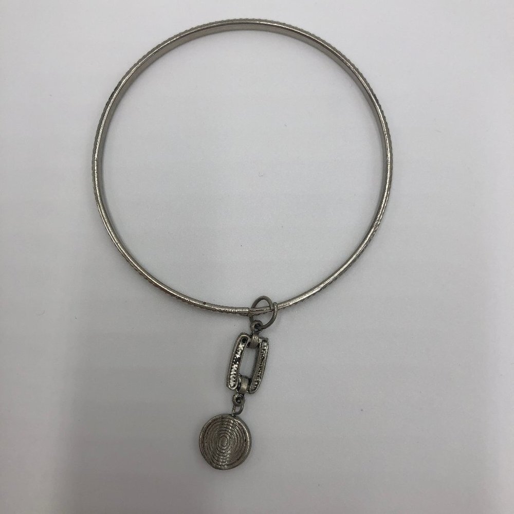 Five Silver Bangle Bracelets With Charms Euc - image 5